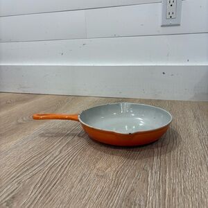 Vintage‎ Descoware Orange Cast Iron Skillet Belgium Gray Enamel Mid Century 10"